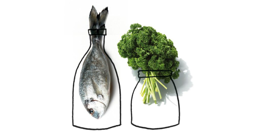 vis-groente-fles-illustratie